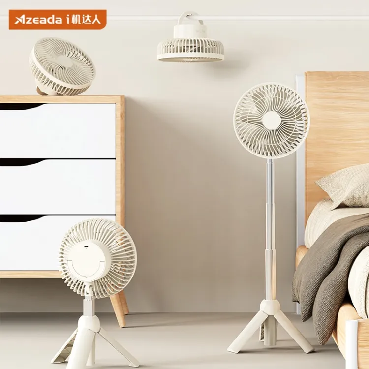 AZEADA PD-F27 Rechargeable Fan with Tripod Stand- White Color